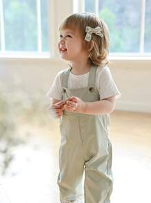 SHEIN Baby Girl Spring/Summer Mint Green Casual Pants, Ditsy Floral Patched Ankles, Countryside Style Jumpsuit - Mint Green - View 8