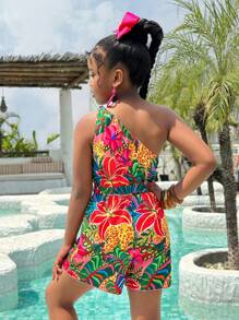 Tween Girl 热带印花度假连体衣，适合海滩和海边，母子搭配服装（2 件单独出售）