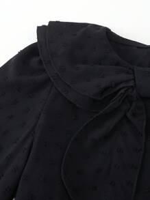 Tween Girl Solid Color Black Bow Decor Elegant Long Sleeve Blouse Fall Winter - Black - View 5
