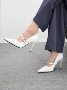 CUCCOO BIZCHIC Women's Pointed Toe Adjustable Buckle Design Fashion High Heels - White - View 5