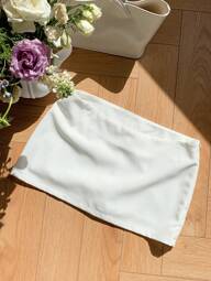 Comfortcana Women's Solid Color White Simple Daily Wear Skirt