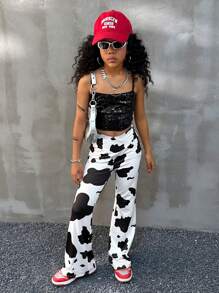 Coolane Kids Tween Girls Spring/Summer Cow Print High Waist Flare Pants