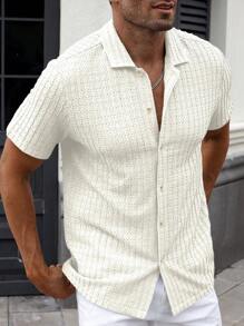 Manfinity CasualCool Chemise guayabera en maille texturée de couleur unie d'été pour hommes
