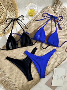 Swim Vcay Women Holiday Beach Solid Color Swimsuit Set For Summer Beach Vacation - Multicolor - View 2