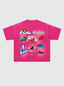 ROMWE MEN Street Life Men's Loose Short Style Washed Zebra Print T-Shirt - Hot Pink - View 2