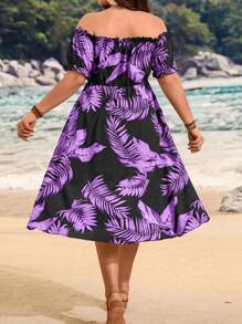 SHEIN Clasi Plus Size Off-Shoulder Short Sleeve Jumpsuit, Fashionable For Summer - Purple - View 2