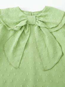SHEIN Tween 女童纯色彼得潘领长袖宽松可爱衬衫 - 綠色 - 查看 5