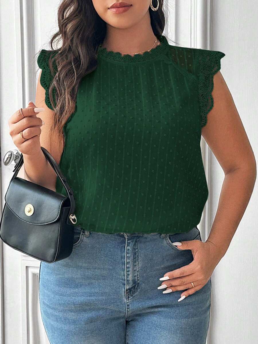 Plus Size Sleeveless Solid Color Fashion Shirt Suitable For Summer - Dark Green - View 1