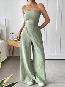 SHEIN Tall CURVE Plus Size Sexy Solid Color Backless Camisole Wide Leg Jumpsuit - Green - View 8