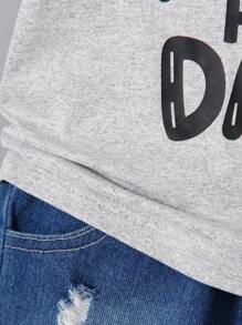 SHEIN Young Boy Summer Casual Letter Print Round Neck Short Sleeve T-Shirt - Grey - View 7