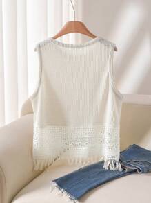 CosyJoli Plus Size Women's Simple Solid Color Lace Patchwork Camisole And Tank Top,Slightly Sheer, Casual Versatile Summer - Apricot - View 2