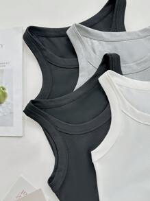 SHEIN Set de 4 piezas de camisetas de tirantes acanaladas de estilo americano para mujeres, para el verano - Multicolor - Ver 4