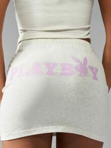 Missguided x Playboy Jupe mini en coton mélangé sweat confortable et décontractée, tenue de loisirs sportive, mode streetwear, taille élastique, pour soirée, club, sortie, automne hiver