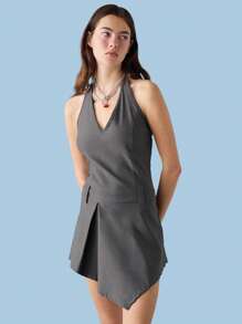 COUREZ Halter Neck Asymmetric Dress Y2K Vintage - Coffee - View 5