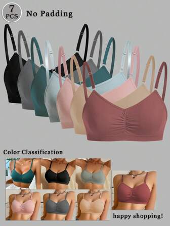 7 件无缝内衣套装，舒适无钢圈文胸，可调节肩带