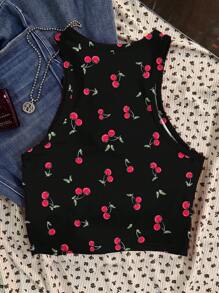 SHEIN EZwear 休闲简约樱桃图案紧身女式背心，适合夏季 - 彩色 - 查看 2