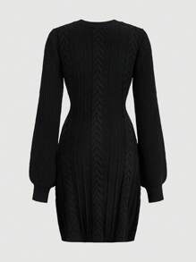 SHEIN MOD Women's Apricot Twist Sweater Dress, Women's Winter Dress, Women's Halloween Dress, Homecoming Dress, Women's Brunch Dress, Women's Elegant Dress,Thanksgiving Dress,Party Women Dresses - Black - View 2