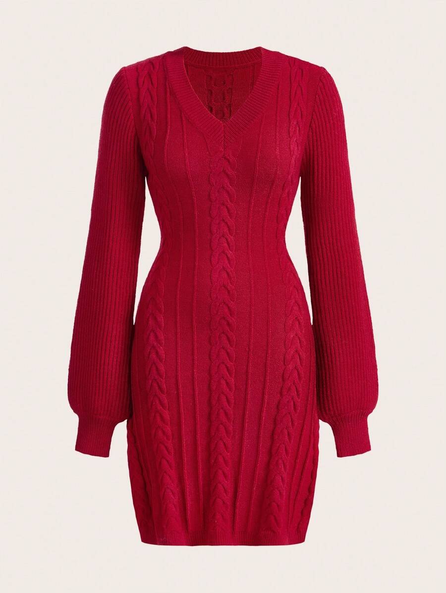 SHEIN MOD Aprikos Twist Sweater Klänning för kvinnor, Vinterklänning för kvinnor, Halloween Klänning för kvinnor, Hemkomstklänning, Brunchklänning för kvinnor, Elegant Klänning för kvinnor, Thanksgiving Klänning, Festklänningar för kvinnor - Röd - Visa 1