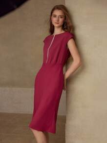 MOTF PREMIUM Vestido fruncido con cinta - Rosa Fucsia - Ver 1