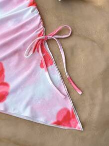 SHEIN 少女节日风大碎花印花不对称下摆挂脖蝴蝶结可爱午餐裙花裙，适合春夏季，时尚秋冬内搭 - 彩色 - 查看 6