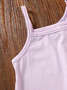 SHEIN 3pcs/Set Baby Girl Infant Casual Daily Wear Sweet Cute Pink Bow Pattern Soft Knitted Fabric Strap Bodysuit Set, Spring/Summer - Purple - View 8