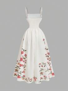 SHEIN MOD Vestido largo de mujer estilo elegante de tirantes con estampado floral, estilo de vacaciones