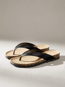 Solecia 时尚黑色人字凉鞋，厚底舒适，适合度假、居家、购物和休闲穿着