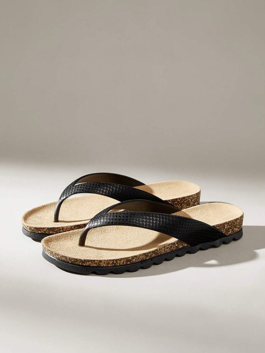 Solecia 时尚黑色人字凉鞋，厚底舒适，适合度假、居家、购物和休闲穿着