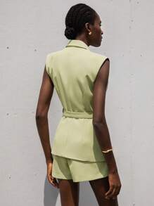 Aveloria Modichic European & American Style Fashion Casual Belted Vest + Shorts Women Suit Set