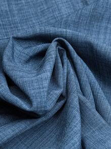 SHEIN LUNE CURVE 加大码女式夏季亚麻休闲短裤，松紧腰圆下摆开叉设计中国结装饰纽扣通勤日常 - 藍色 - 查看 3