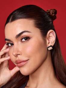 Betty Boop x SHEIN 3 Pairs Fashionable Zinc Alloy Rhinestone Earrings With Heart, Rose And Cartoon Portrait Designs, Suitable For Everyday Wear, Fits All Face Shapes,Gift Ideas,Party,Holiday,Valentine's Day