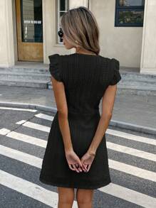 Serisse Women's Solid Color V-Neck Short Sleeve Dress, Fashionable For Summer,Summer Dresses For Women Black - Black - View 2
