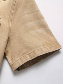 Manfinity Homme Men's Short Sleeve Single Breasted Ripped Casual Denim Shirt - Khaki - View 5