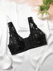 SHEIN 1 pieza Sujetador de encaje con cierre delantero para mujer, semitransparente