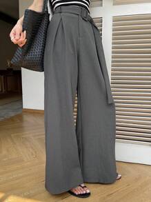 DAZY 女士宽松裤配腰带纯色休闲优雅夏季教师裤女士正装裤子