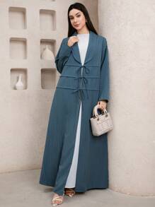 Al Najma Women's Conservative Casual Bowknot Fastening Extra Long Robe, Women Elegant Gown, Modest Abaya - Blue - View 1