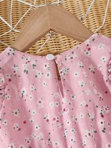 Mommy & Me Sleeveless Ditsy Floral Chiffon Ruffle Hem Loose Flowing Casual Sundress For Girl & Baby Girls, Cute Retro French Elegant Waisted Vacation Beach Dress - Dusty Pink - View 4