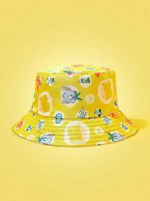 TOM & JERRY X SHEIN Full Print Cartoon Pattern Yellow Fashionable Bucket Hat - Yellow - View 1