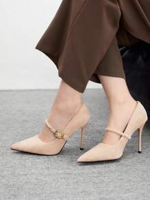 CUCCOO BIZCHIC Women's Fashion Elegant Simple Solid Color Pointed Toe Backless High Heel Pumps - Apricot - View 3