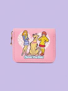 SCOOBY-DOO X SHEIN 1pc Pink Polka Dot, Figure & Dog Print Small Wallet