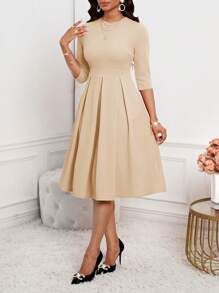 SHEIN Lady 春夏秋冬优雅办公室聚会新年女士连衣裙 - 米色 - 查看 6