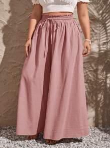 SHEIN VCAY Quần ống rộng cạp rút dây mùa hè - Bụi hồng - Xem 6