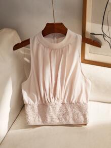 Firerie Women's Blush Pink Chiffon Shirred Sleeveless Blouse Top,Summer Elegant Brunch Lightweight Fabric Shirt For Commuting, Vacation,Beach,Wedding - Baby Pink - View 1