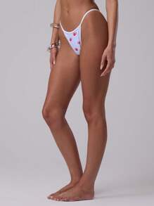 Musera Resort Contrast Binding Strawberry Gingham Print Bikini Bottom Summer Beach Ibiza Beachwear Y2k Sexy Festival Graphic