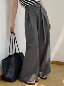 DAZY 女士宽松裤配腰带纯色休闲优雅夏季教师裤女士正装裤子