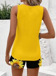 SHEIN LUNE 2pcs Sunflower Print Plus Size Casual Set, Suitable For Summer,Holiday Outfits Boho