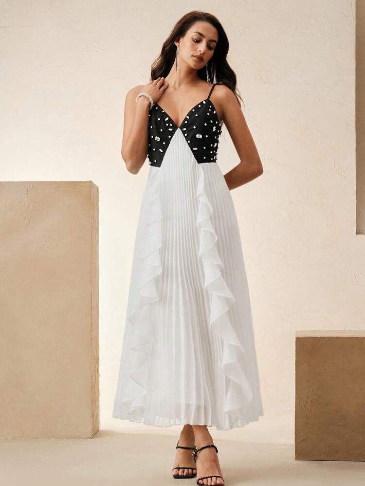 Sexy Backless Beach Dress, V Neck Chiffon Spaghetti Strap Sundress For Summer, Festival, Vacation, Holiday