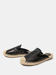 Styleloop Beige Casual Retro Embroidery Thick Sole Straw Rope Shoes - Black - View 3
