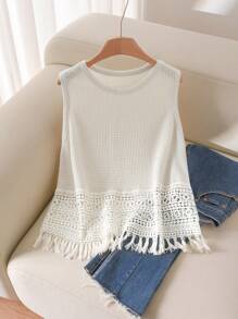 CosyJoli Plus Size Women's Simple Solid Color Lace Patchwork Camisole And Tank Top,Slightly Sheer, Casual Versatile Summer - Apricot - View 7