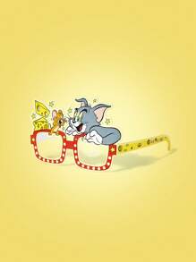 TOM & JERRY X SHEIN Cartoon Cat & Mouse Playtime Pattern Paper Glasses - Red - View 3